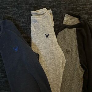 American Eagle Outfitters Men's Long Sleeve Tops - Navy, Light Gray, Charcoal